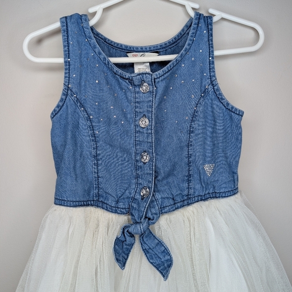 Guess 4 girl Denim Tie Front Diamond Button Tulle Skirt Dress Western - Picture 4 of 4